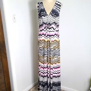 NY Collection Multi-Color Sleeveless Maxi-Dress, Silver Hardware Accent Sz Large